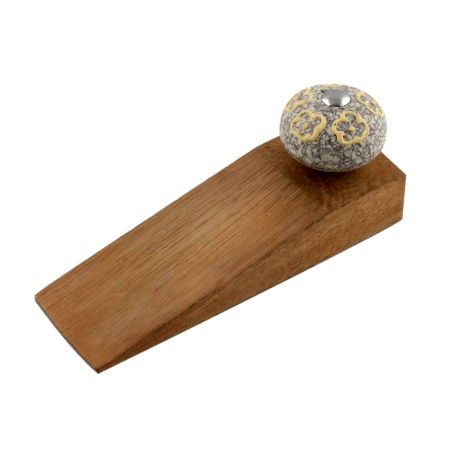 Light Yellow Floral Crackle Wooden Door Stopper